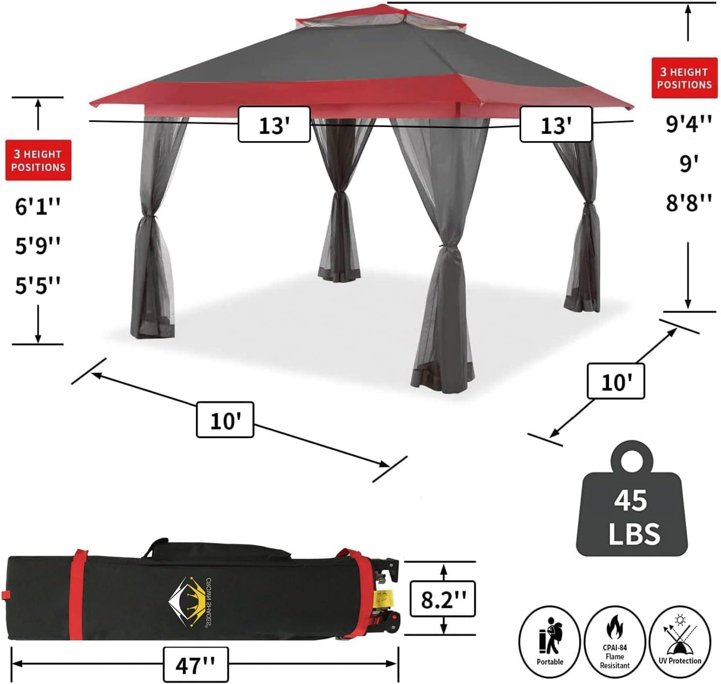 Red and Grey 13x13 Pop Up Gazebo with Netting and Steel Frame