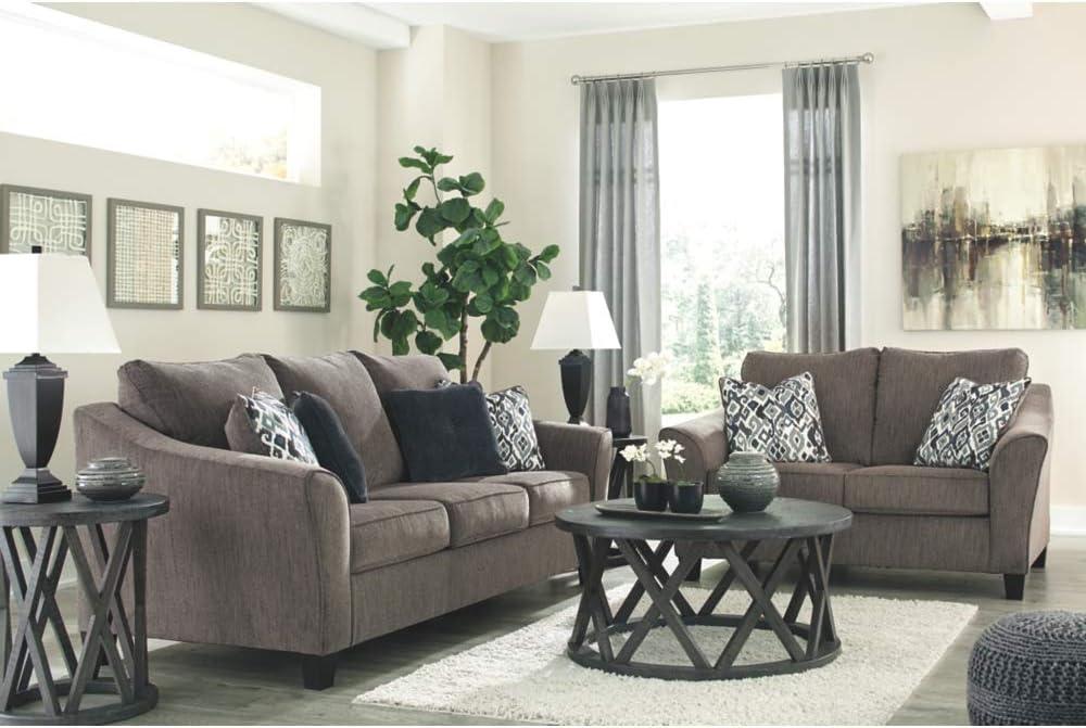 Slate Gray Microfiber Loveseat with Flared Arms and Pillows