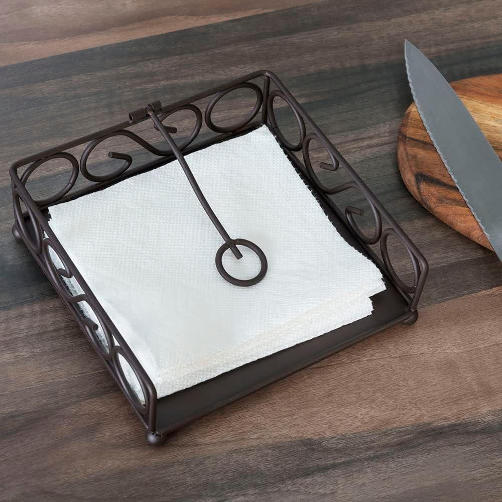 Napkin Holder For Table, By Home Basics (Bronze) | Napkin Holders For Kitchen | Scroll Design Table Napkin Holder with Stopper Medium