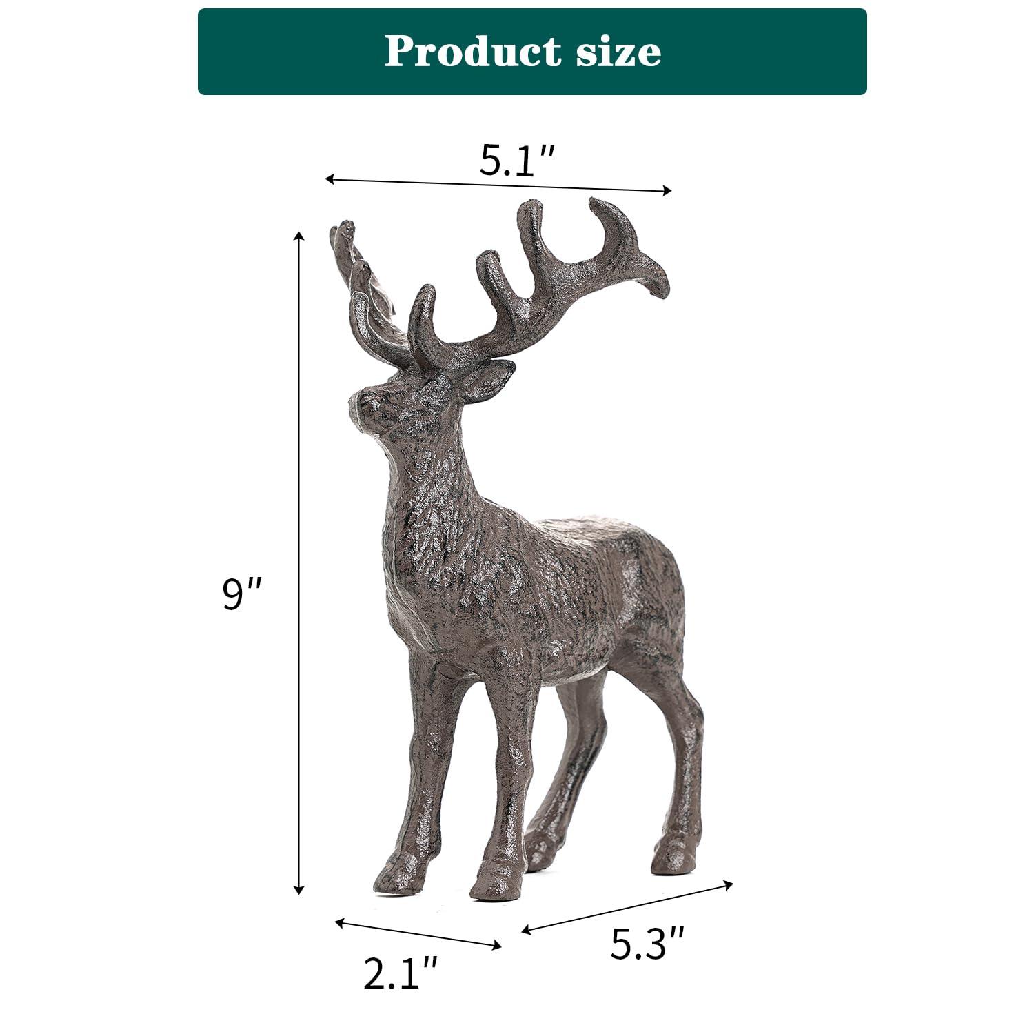 Sungmor Cast Iron Deer Statue, Christmas Reindeer Figurine, Rustic Brown Heavy Standing Elk Vintage Home Decor Sculpture, Indoor Outdoor Shelf Tabletop Holiday Decorations