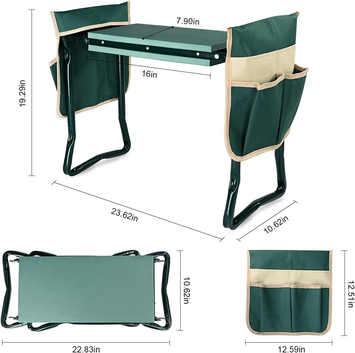 Green Heavy Duty Foldable Garden Kneeler and Seat with Tool Pouches