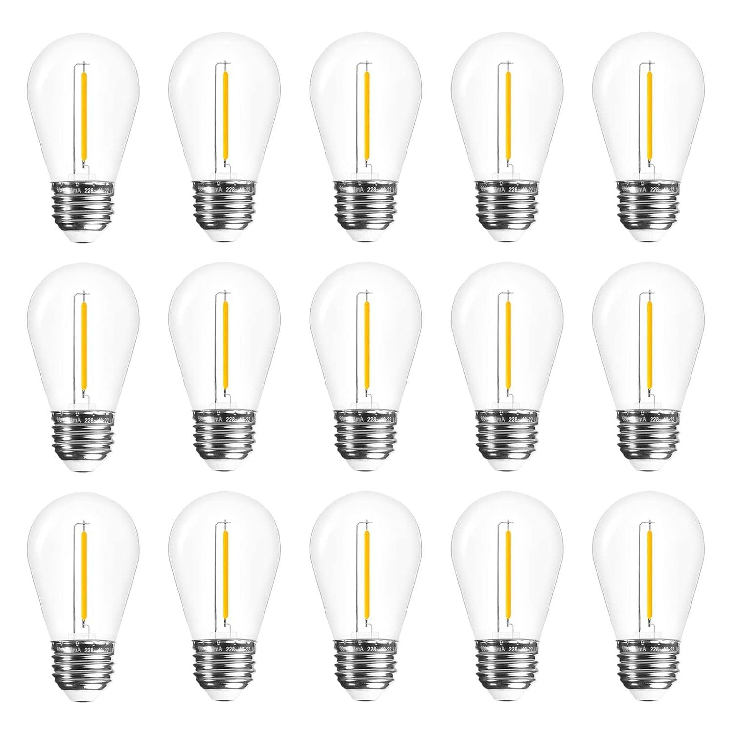 Svater Replacement Bulbs for Outdoor String Lights, 15 Pack S14 LED Bulbs for Patio, E26 Base 1W Bulb Equal to 11W Incandescent, Dimmable,Shatterproof 2700K Warm White