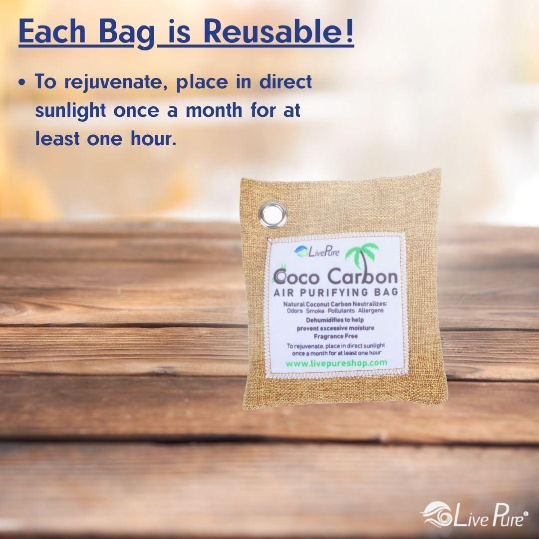 LivePure CocoCarbon Coconut Carbon Air Purifying Bag Odor Eliminator 7-Pack, Mint