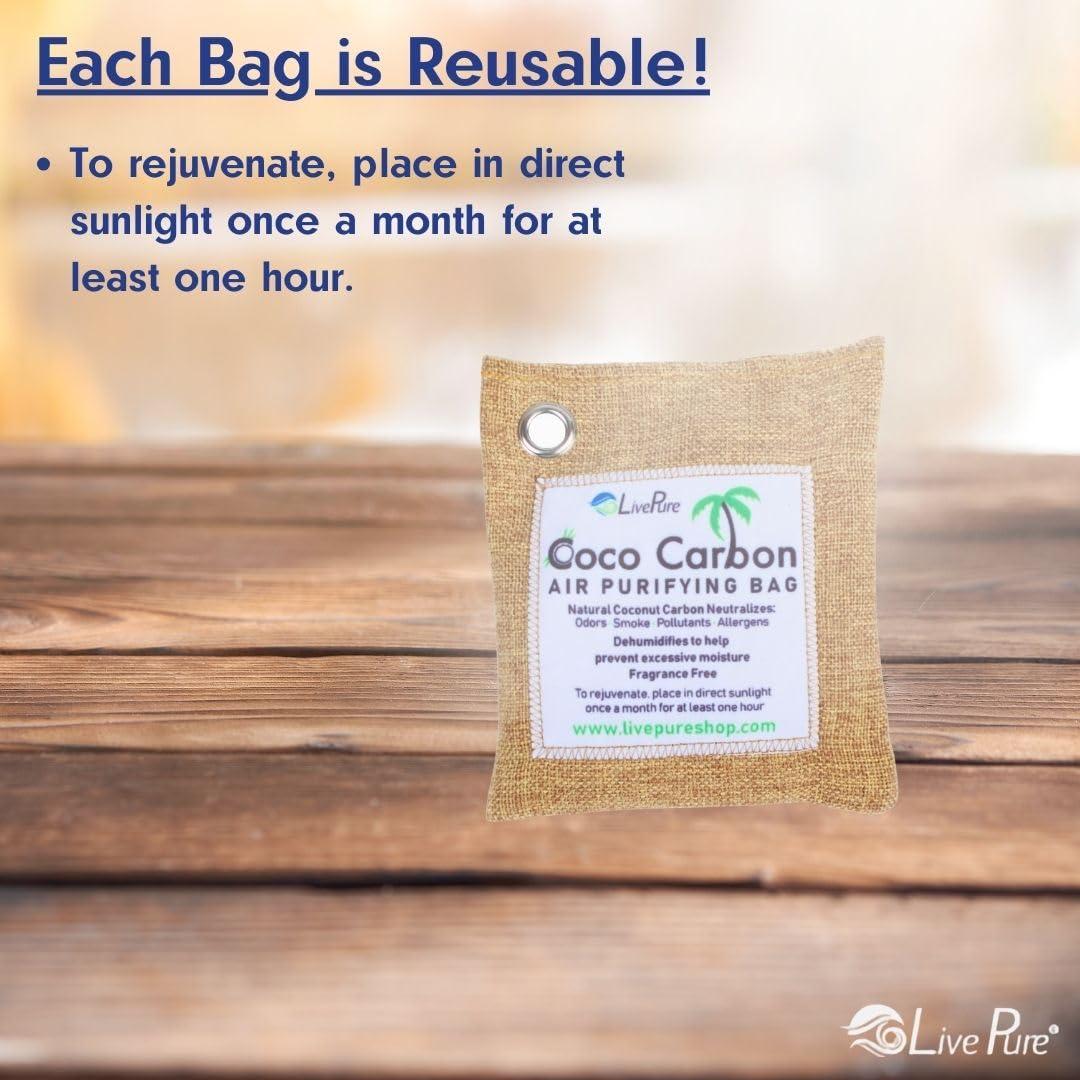 LivePure CocoCarbon Coconut Carbon Air Purifying Bag Odor Eliminator 7-Pack, Mint