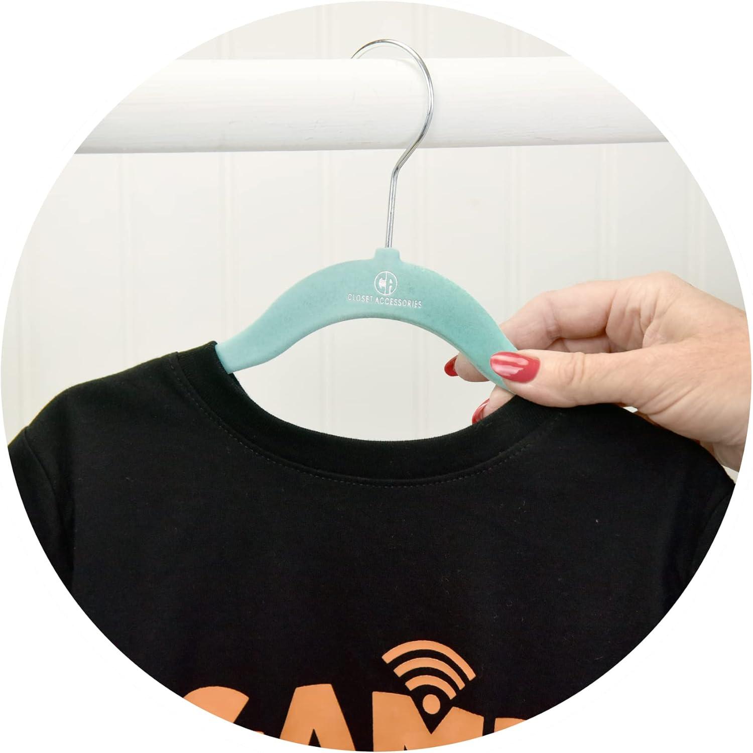 Juvale 50 Pack Non Slip Teal Velvet Clothes Hangers with Cascading Hooks Space Saving for Shirts, Coats, Pants, Suits, and Dresses, 17.5 Inches