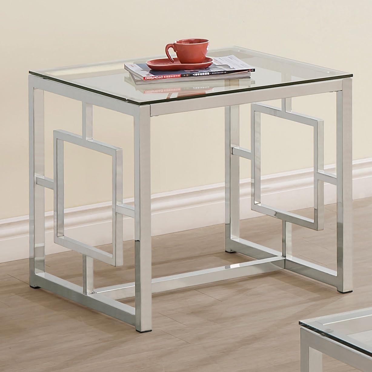 Merced Square End Table with Glass Top Nickel - Coaster