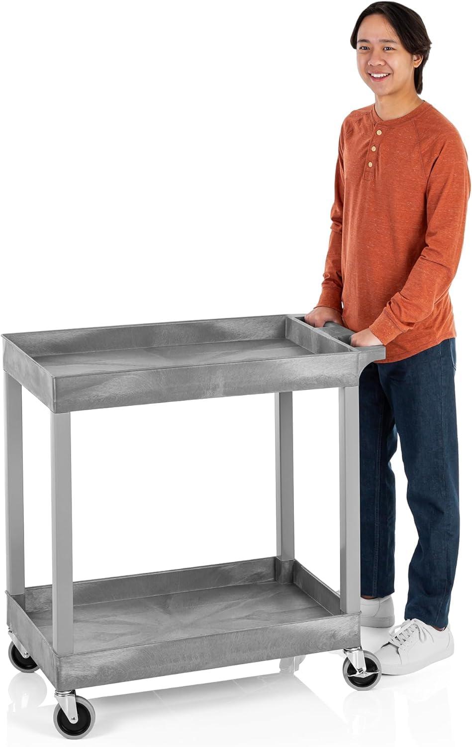 Gray Heavy Duty 2-Shelf Utility Cart with Swivel Casters