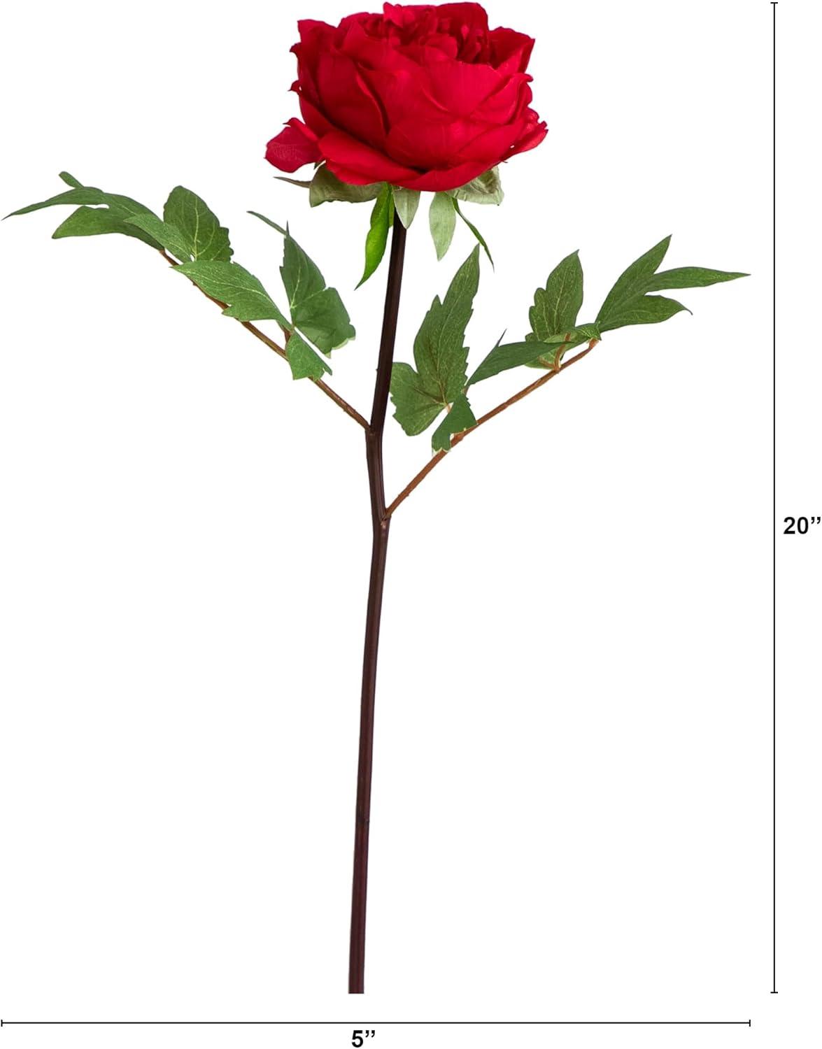 Red 20-Inch Artificial Peony Flower Stems Set of Three