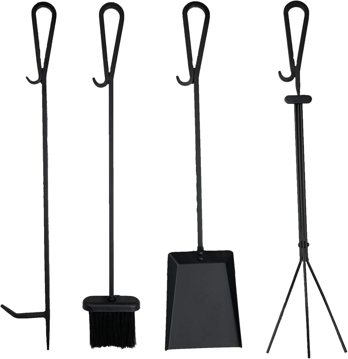 Black Cast Iron 5-Piece Fireplace Toolset with Stand