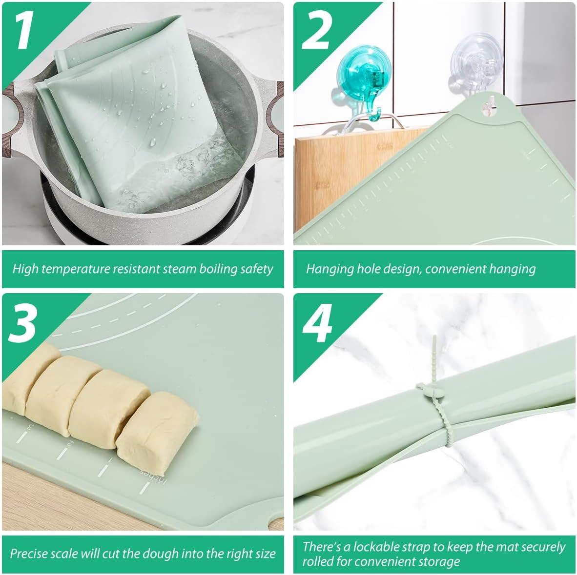 Silicone Pastry Mat 24"*16" Extra Thick Non Stick Baking Mat Food Grade Silicone Dough Rolling Bake Mat with Edge Heightening
