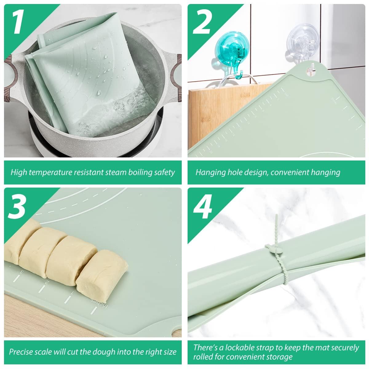 Silicone Pastry Mat 24"*16" Extra Thick Non Stick Baking Mat Food Grade Silicone Dough Rolling Bake Mat with Edge Heightening