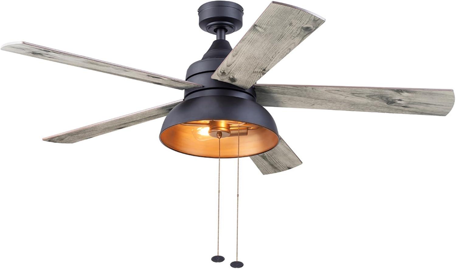 Prominence Home 51659-45 Brightondale 52 in. Industrial Style Indoor Outdoor LED Ceiling Fan with Light - Matte Black