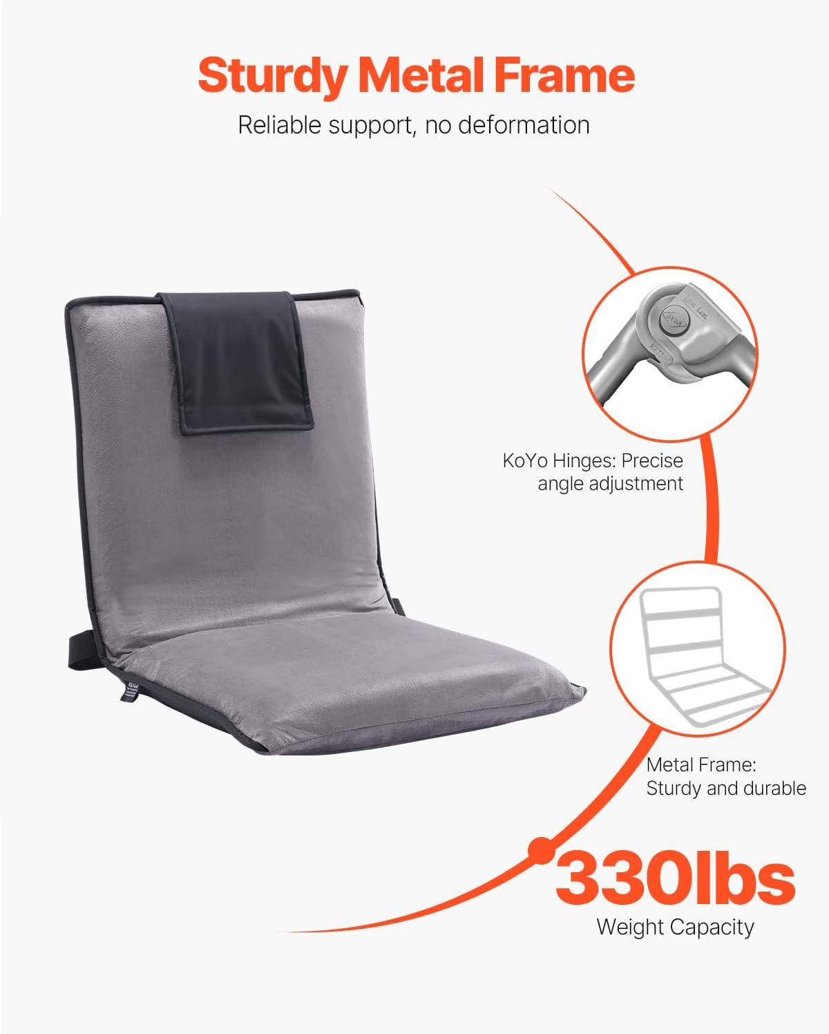 VEVOR Floor Chair, 6-Position Adjustable Meditation Chair with Back Support, Folding Sofa Chair for Reading TV Watching and Gaming, Portable Floor Seat Lounge Sofa Chair for Kids Teens Adults, Gray