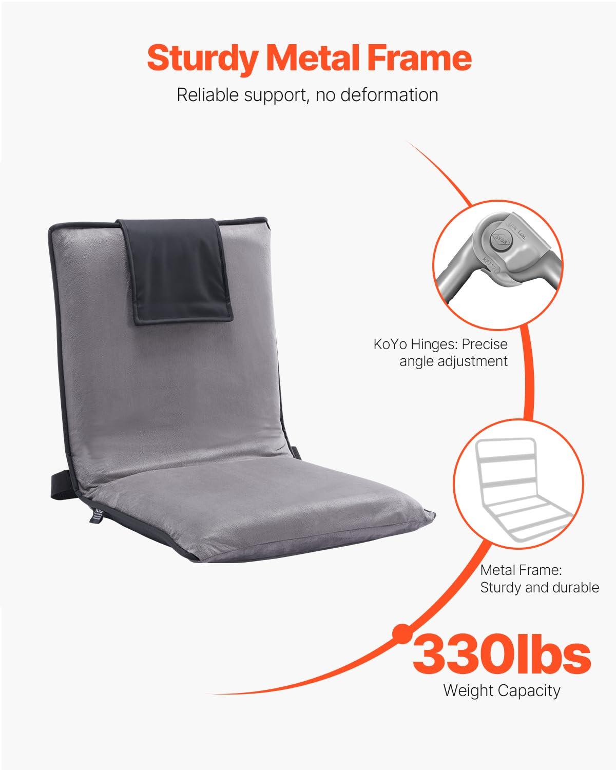 VEVOR Floor Chair, 6-Position Adjustable Meditation Chair with Back Support, Folding Sofa Chair for Reading TV Watching and Gaming, Portable Floor Seat Lounge Sofa Chair for Kids Teens Adults, Gray