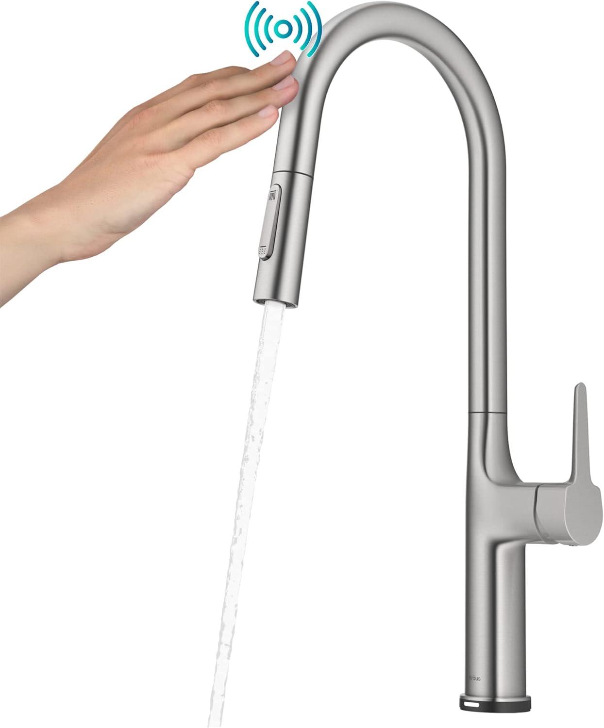 Kraus OlettoTall Modern Single-HandleTouch Kitchen Sink Faucet with Pull Down Sprayer in Spot Free Stainless Steel