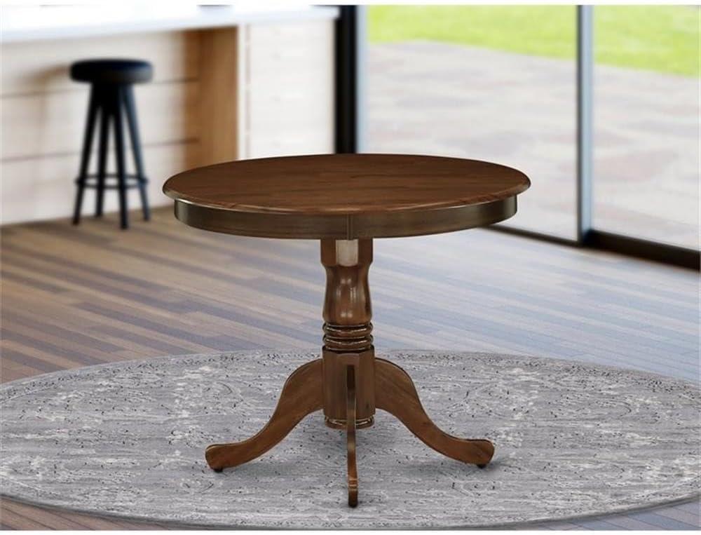 36 in. Antique Round Rubber Wood Walnut Dining Table