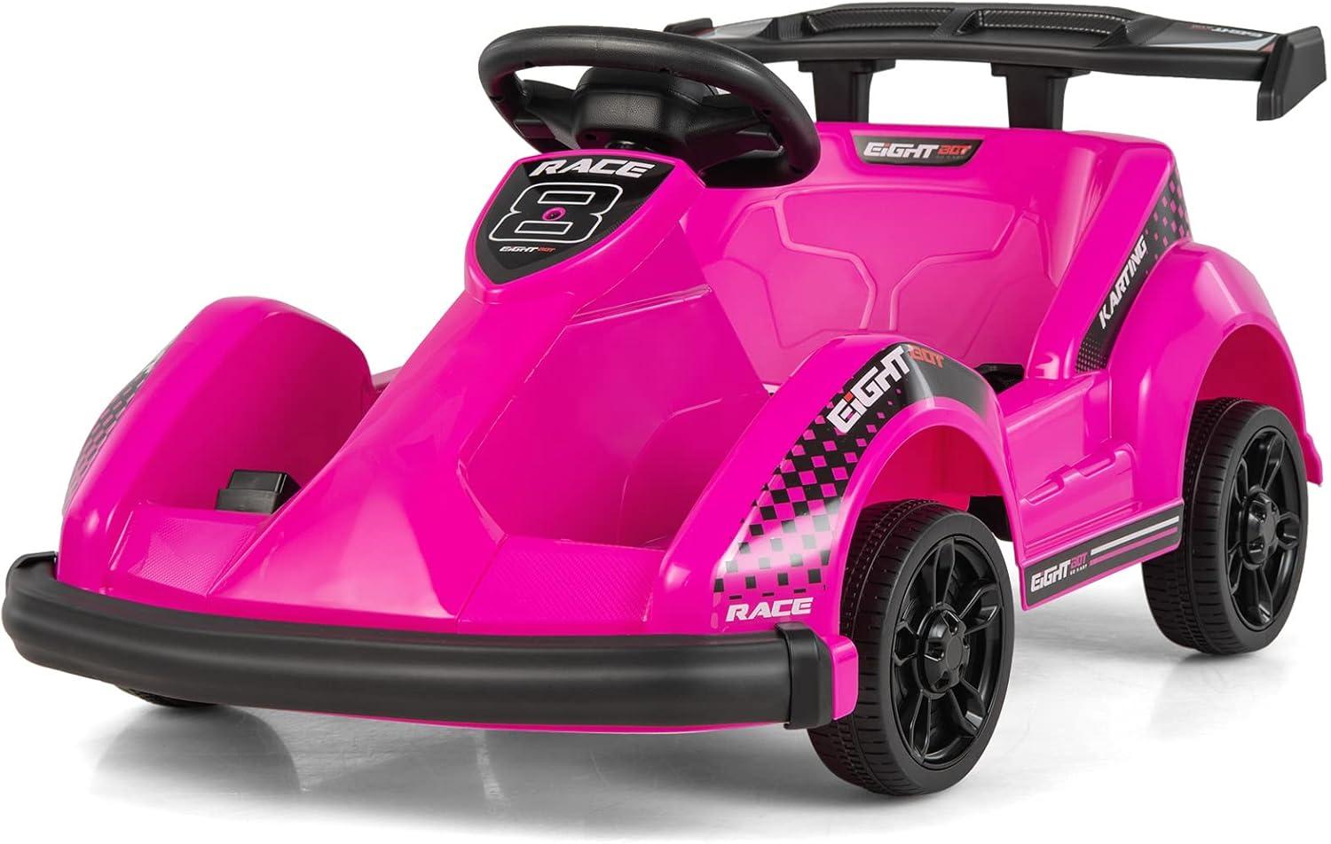 Costway 6V Electric Go Kart for Kids Electric Ride On Car w/ 2.4G Remote Control w/Soft Start Sound and Music Function Pink