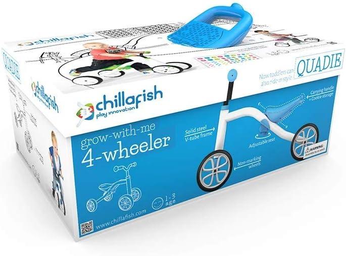 Chillafish Quadie stable 4-wheel grow-with-me ride-on with adjustable seat height, for kids 1-3 year, cookie storage in the seat, silent non-marking wheels, lime
