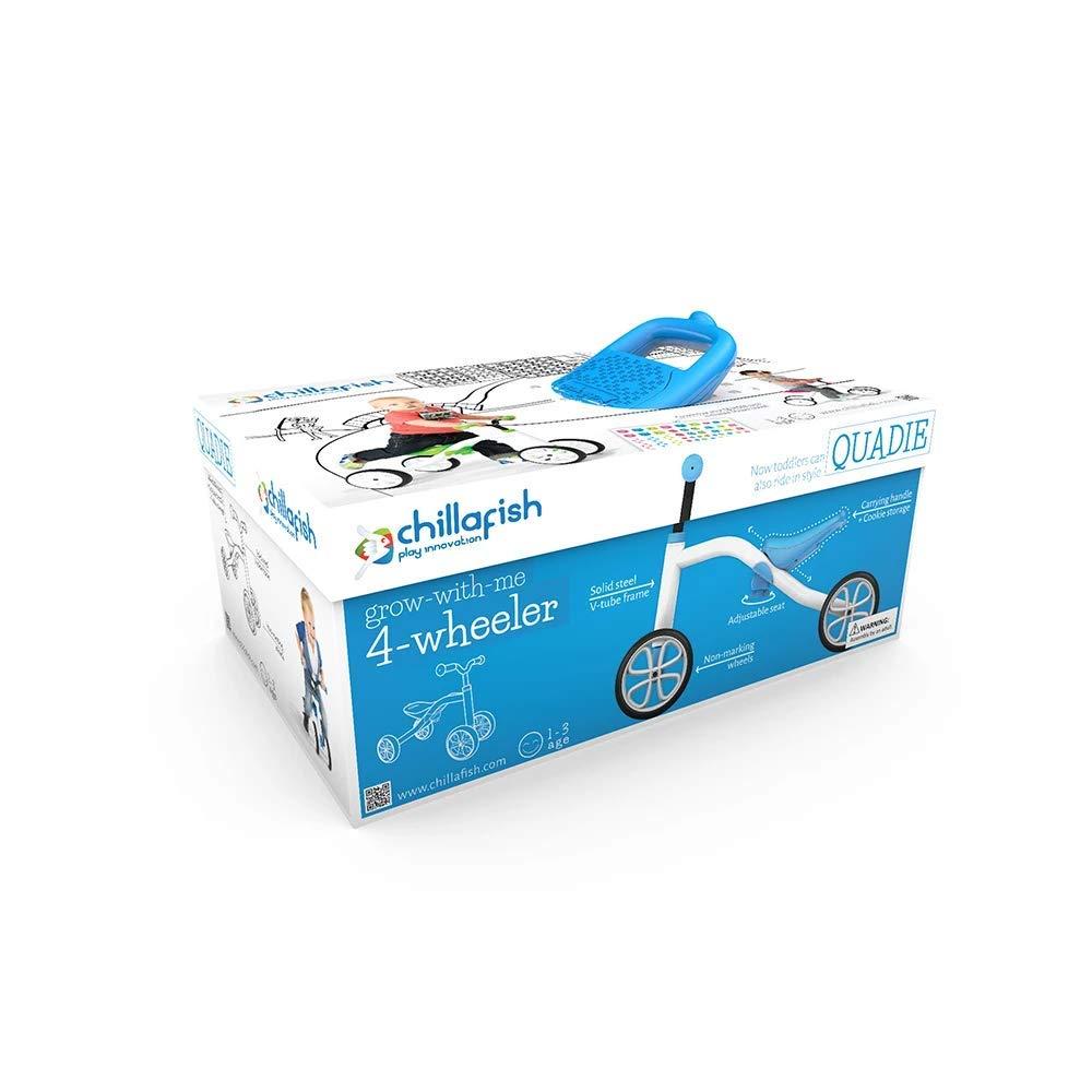 Chillafish Quadie stable 4-wheel grow-with-me ride-on with adjustable seat height, for kids 1-3 year, cookie storage in the seat, silent non-marking wheels, lime
