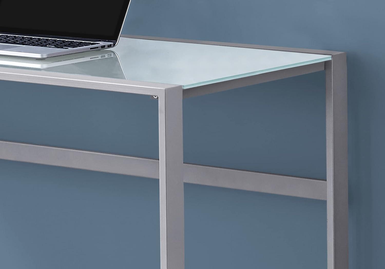 Monarch Specialties Computer Desk, Home Office, Laptop, 48"L, Work, Frosted White Tempered Glass