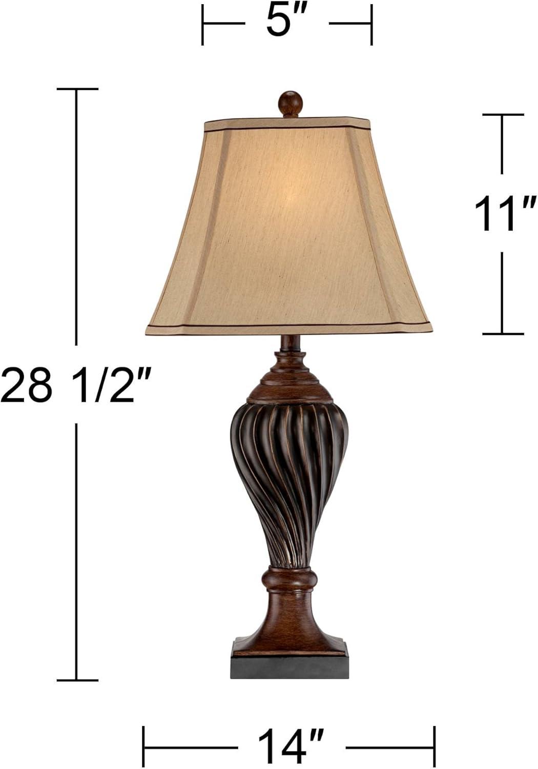 Regency Hill Traditional Table Lamp 28.5" Tall Carved Two Tone Brown Urn Shaped Beige Fabric Shade for Living Room Family Bedroom Bedside