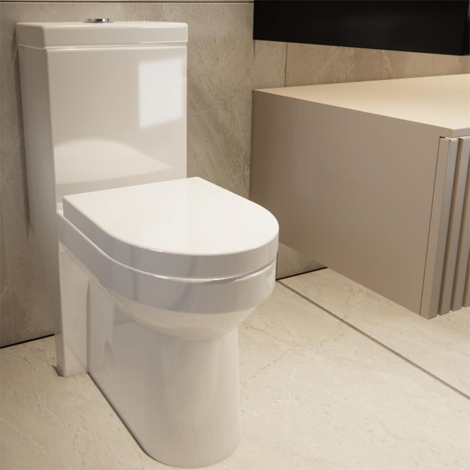 Momei One Piece Toilet,Floor-Discharge Dual Flush,Glossy White - 24.8x13x27.56