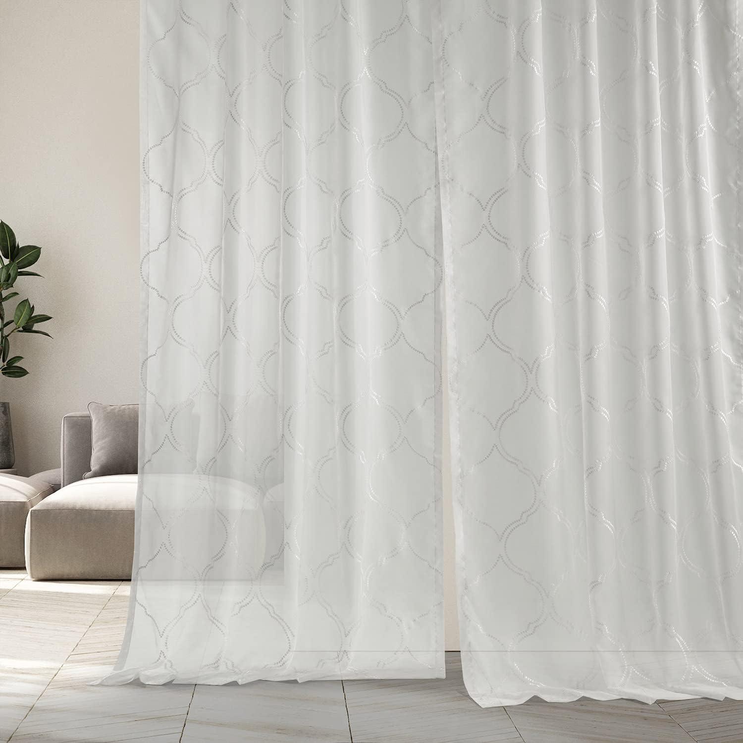 Florentina White Sheer Embroidered 120" Rod Pocket Curtain Panel