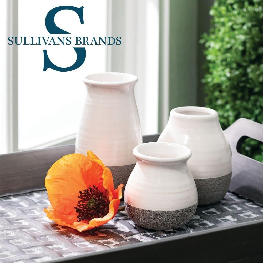 Sullivans Set of 3 Petite Ceramic Vases 3"H, 4.5"H & 5.5"H Gray and White