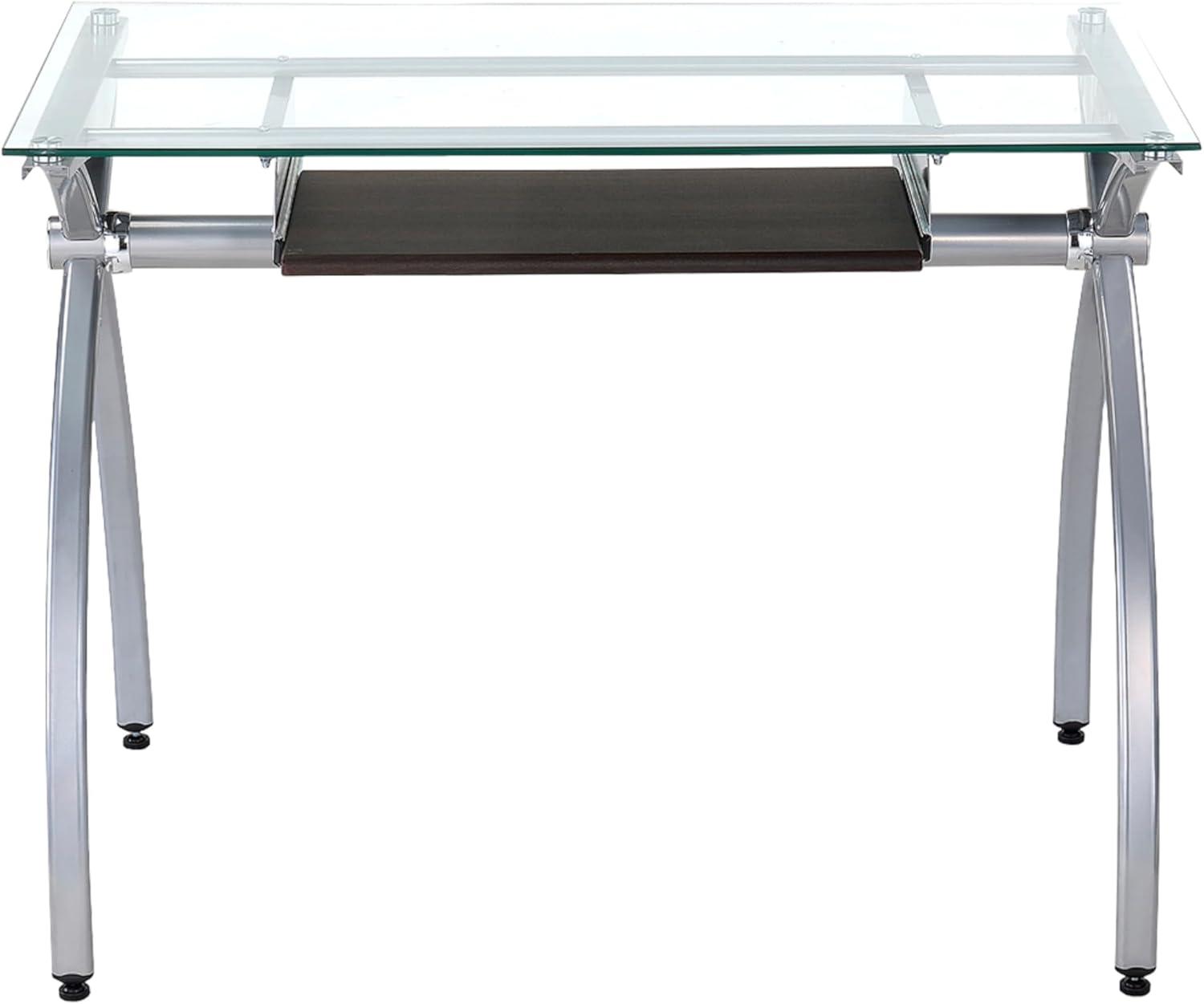 Contempo Clear Glass 43'' Office Desk with Aluminum Legs and Keyboard Tray