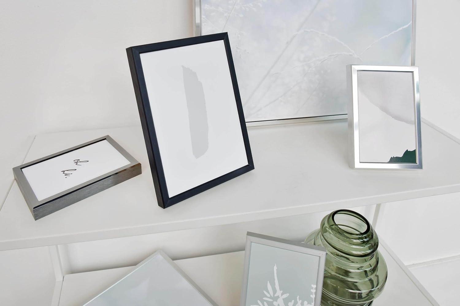 DEHA Design 18x24 Picture Frame Boston Frosted Silver Aluminum Metal with Shatter Resistant Acrylic Glass Horizontal & Vertical Format for Wall.