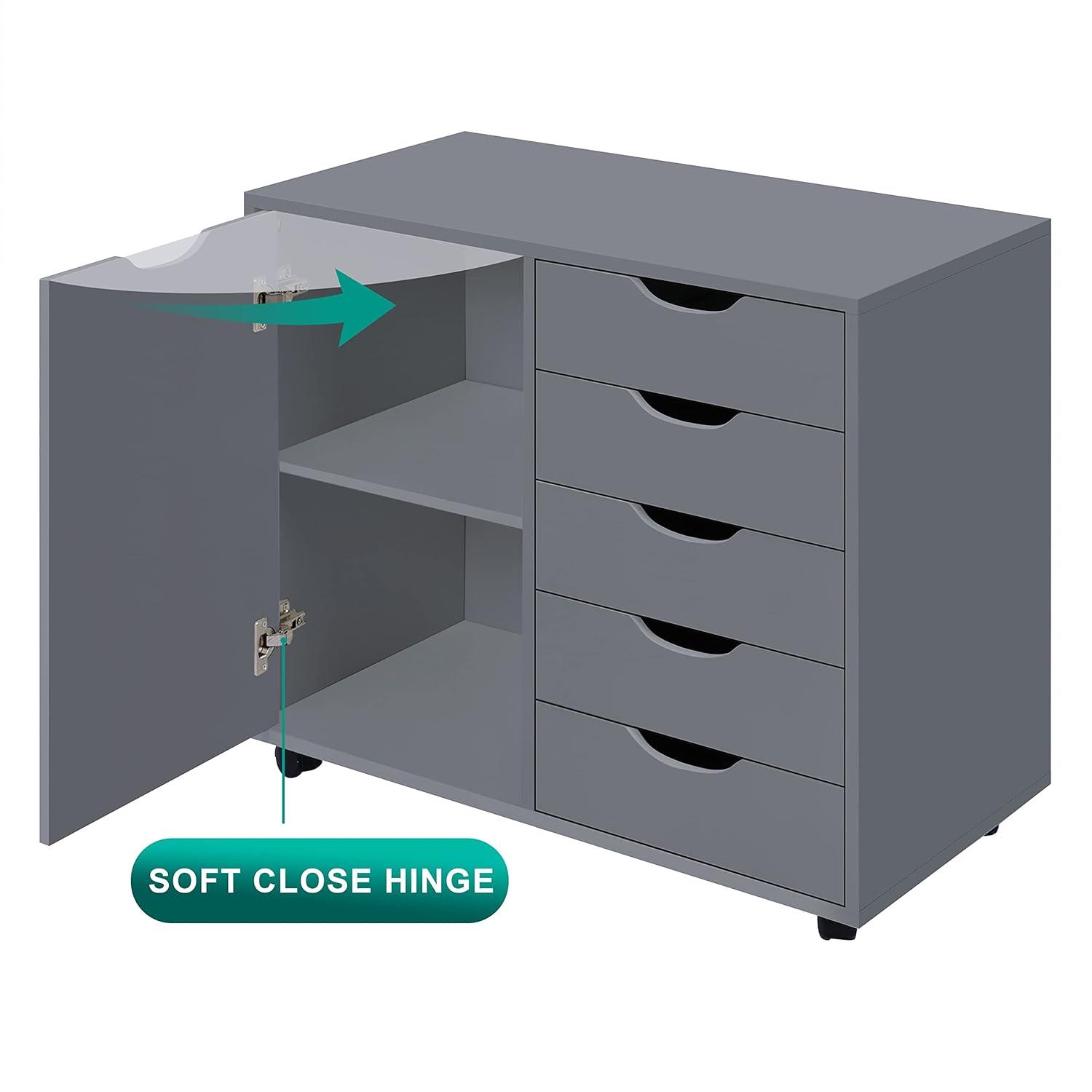 5 Drawer Dresser, Tall Dressers for Bedroom, Kids Dresser with Wheels, Storage Shelves with Drawers, Small Dresser for Closet, Makeup Dresser with 180 lbs Capacity - Grey