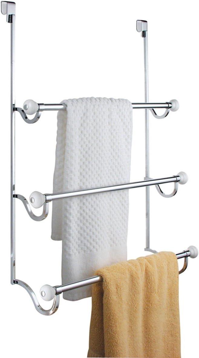 Chrome Over the Door 3-Bar Towel Rack with White Accents