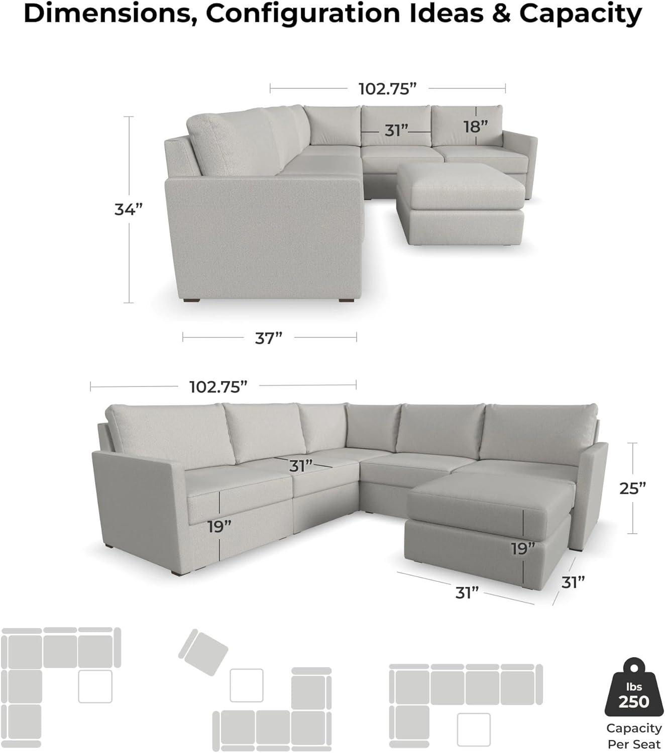 Flex 5 - Piece Upholstered Modular Sectional with Bumper Ottoman