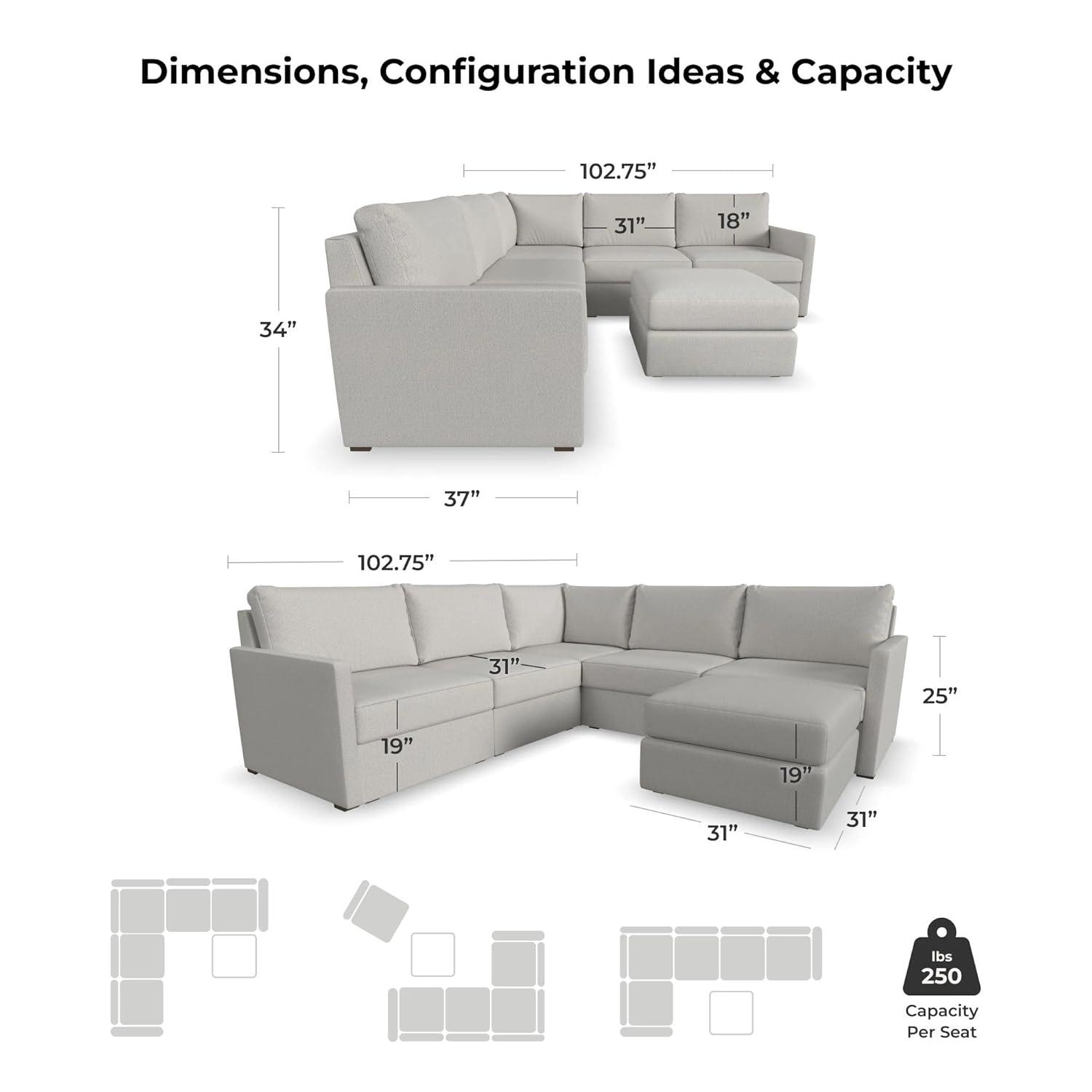 Flex 5 - Piece Upholstered Modular Sectional with Bumper Ottoman