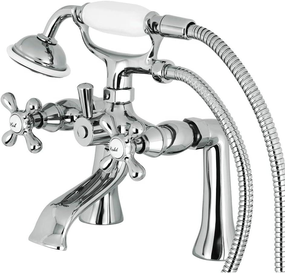 Kingston Brass Kingston Three-Handle 2-Hole Deck Mount Clawfoot Tub Faucet with Hand Shower