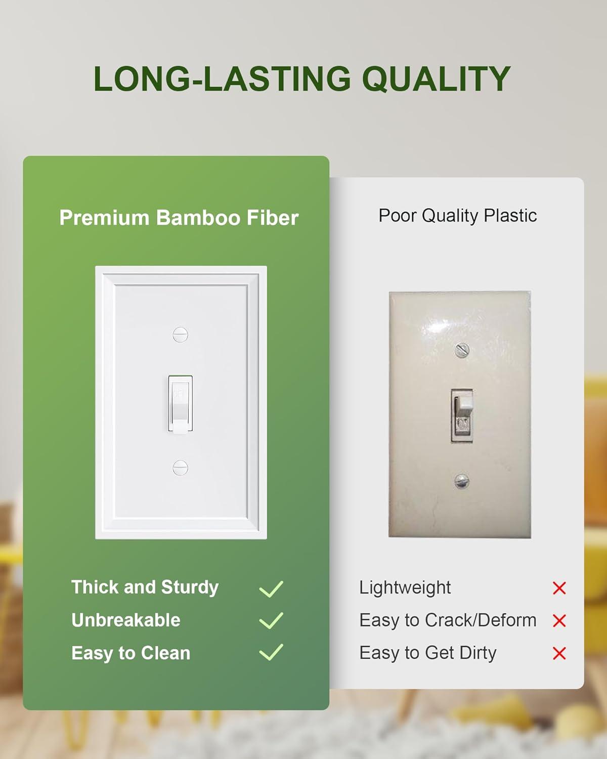 Modern Decorative Wall Plate Switch Plate Outlet Cover, Vintage Retro Wood Grain Design(Single Toggle-4 Pack, White)