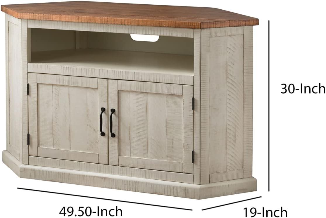 Martin Svensson Home Rustic Corner TV Stand for TVs up to 55", Antique White and Honey