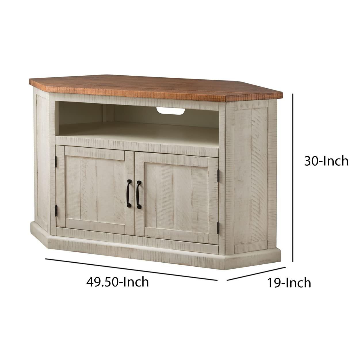 Martin Svensson Home Rustic Corner TV Stand for TVs up to 55", Antique White and Honey