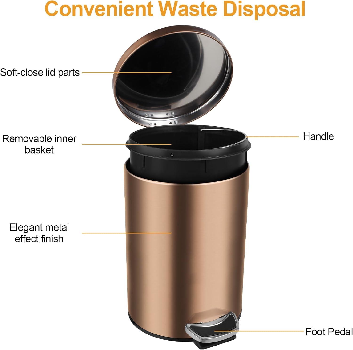 2.1 Gallon Gold Stainless Steel Pedal Trash Can