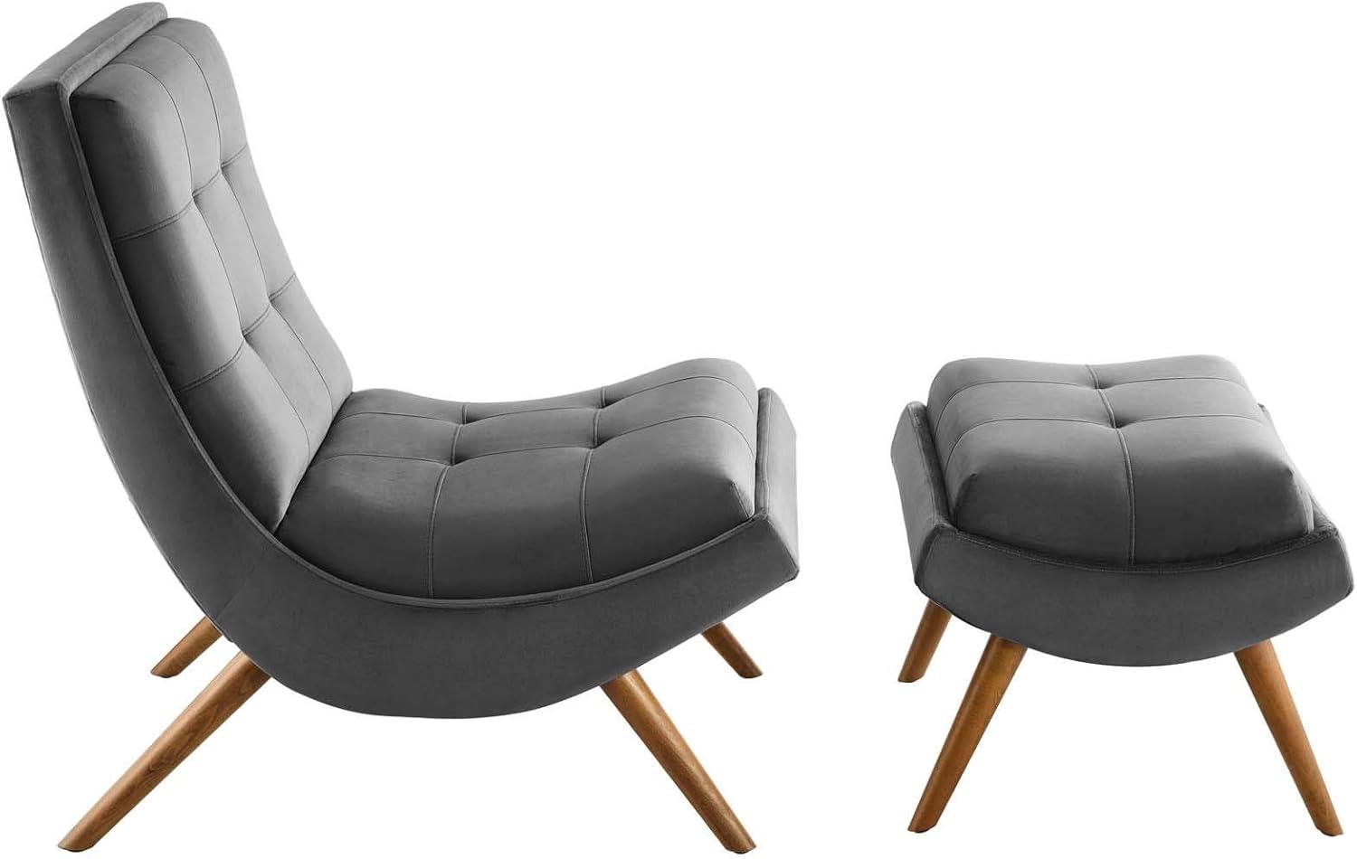 Modway Ramp Performance Velvet Lounge Chair and Ottoman Set in Gray