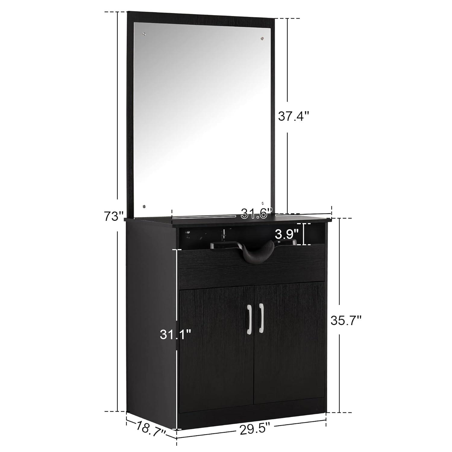 BarberPub Backwash Shampoo Bowl Chair Station with Mirror Salon Styling Cabinet