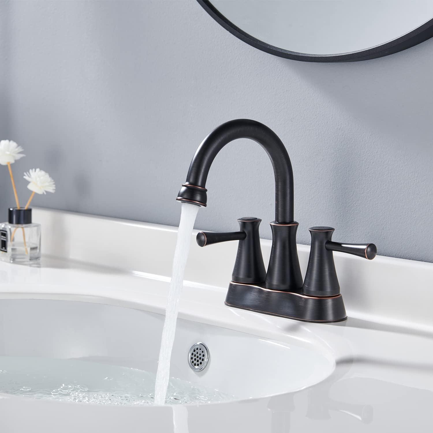 Oil Rubbed Bronze Double Handle Bathroom Faucet with Pop-Up Drain