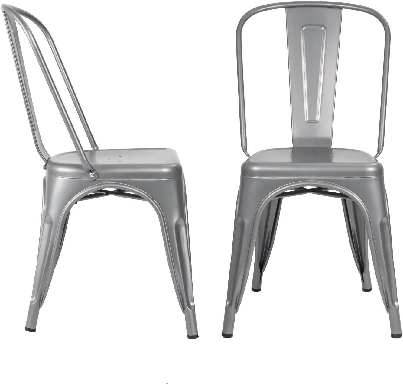 Lacoo Metal Dining Chair Indoor-Outdoor Use Stackable Classic Trattoria Chair Chic Dining Bistro Cafe Side Metal Chairs Set of 4, Sliver