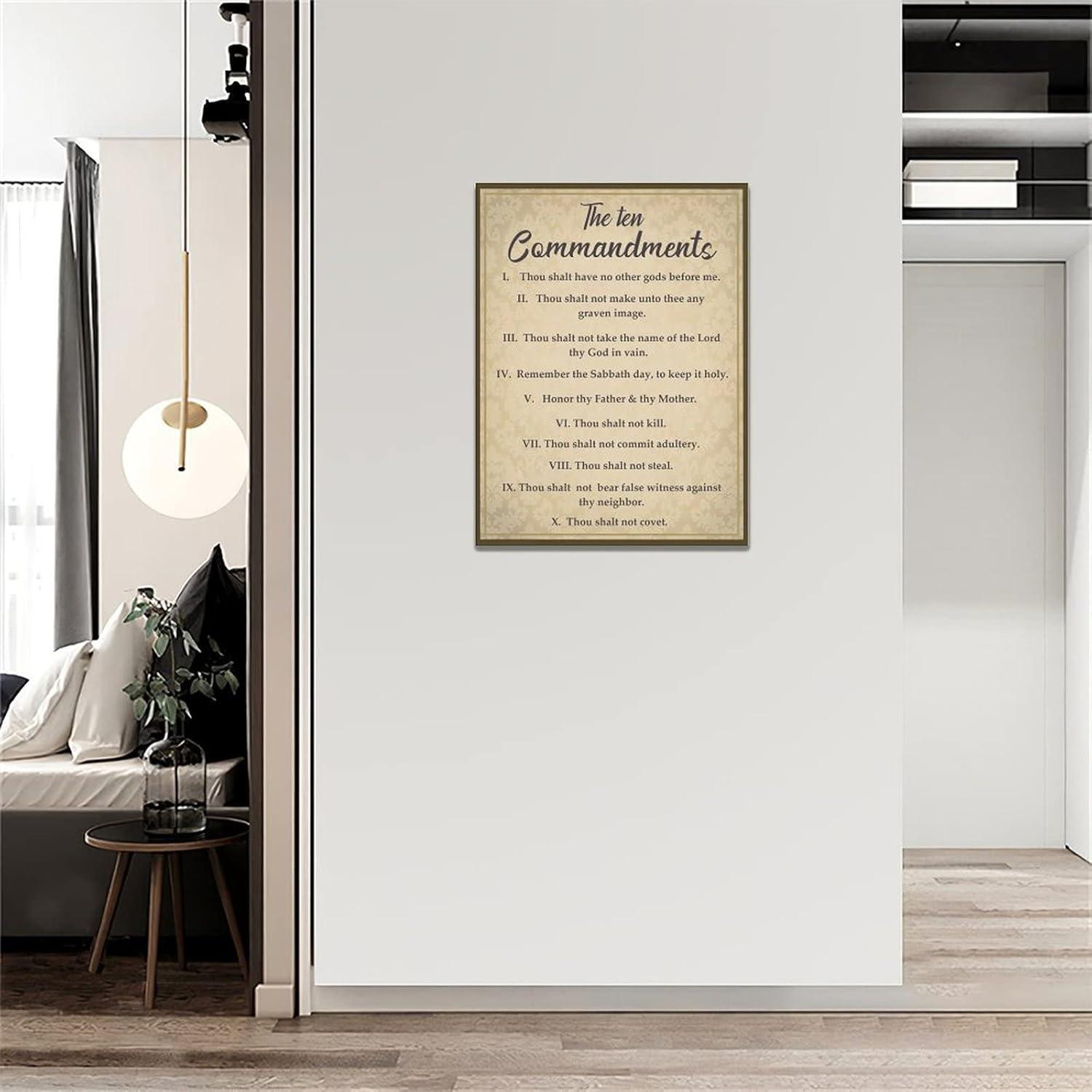 The Ten Commandments Decor Wall Art 10 Commandments Bible Verse Christian Religion Scripture Pictures Wall Decor Canvas Painting Prints Artwork Framed for Church Bedroom Bathroom Kitchen 12"x16"