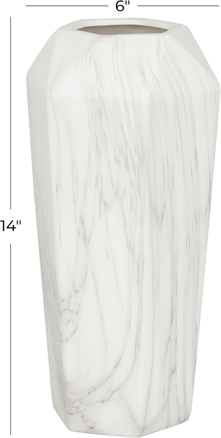 DecMode 14" Faux Marble White Ceramic Vase