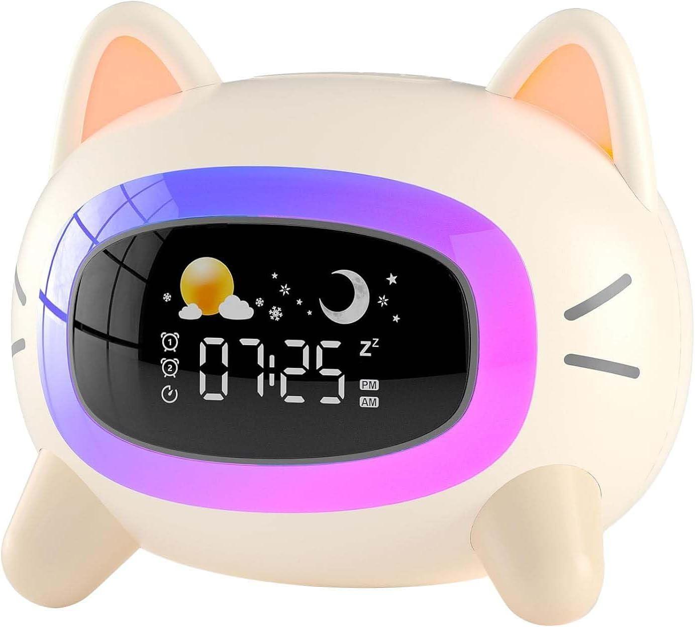 Kids Alarm Clock Ok to Wake Alarm Clock for Kids, Toddlers Night Light Clock for Bedroom, Cat Alarm Clock with Sleep Training and Sound Machine, Birthday Gift for Boy Girls Children