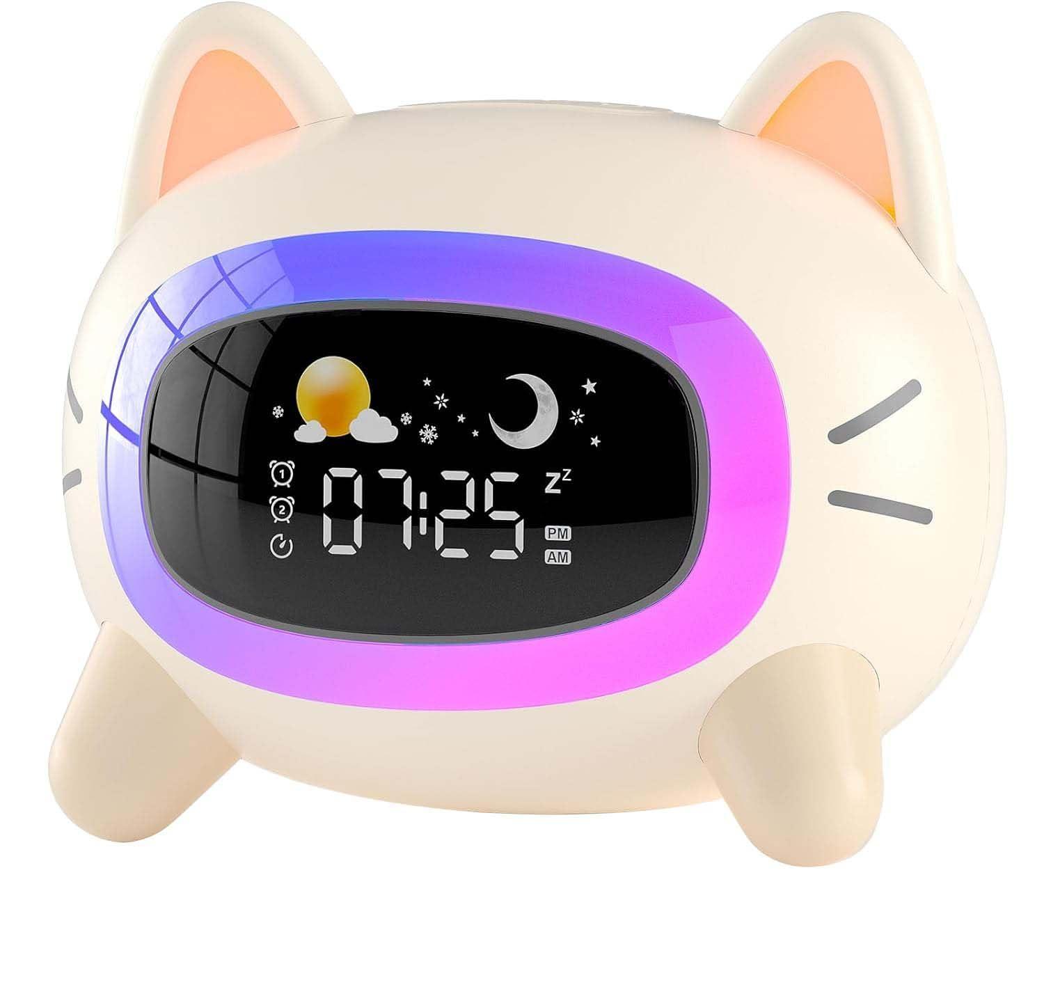 Kids Alarm Clock Ok to Wake Alarm Clock for Kids, Toddlers Night Light Clock for Bedroom, Cat Alarm Clock with Sleep Training and Sound Machine, Birthday Gift for Boy Girls Children