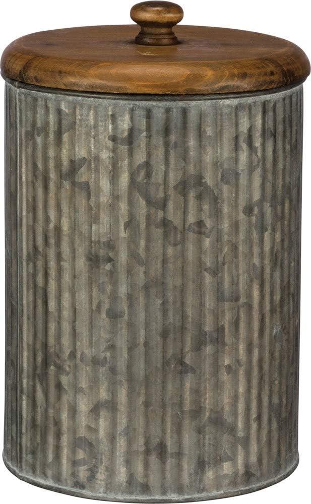 Rustic Silver Galvanized Metal and Wood Canister Set