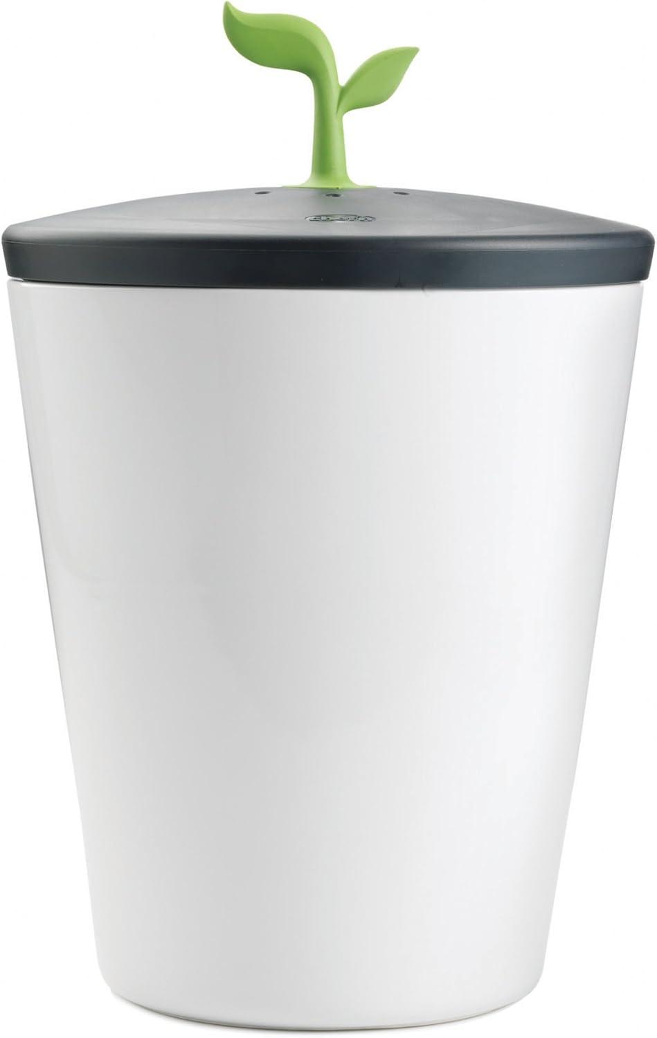 White and Black Ceramic Countertop Compost Bin with Green Lid