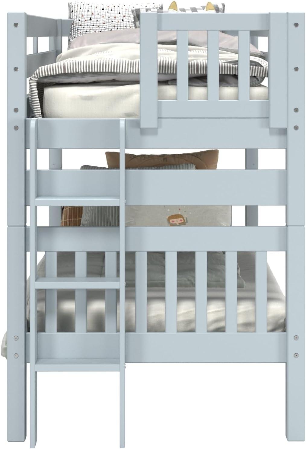 Bedz King Bunk Beds Twin over Twin Mission Style with End Ladder, Breezy Blue